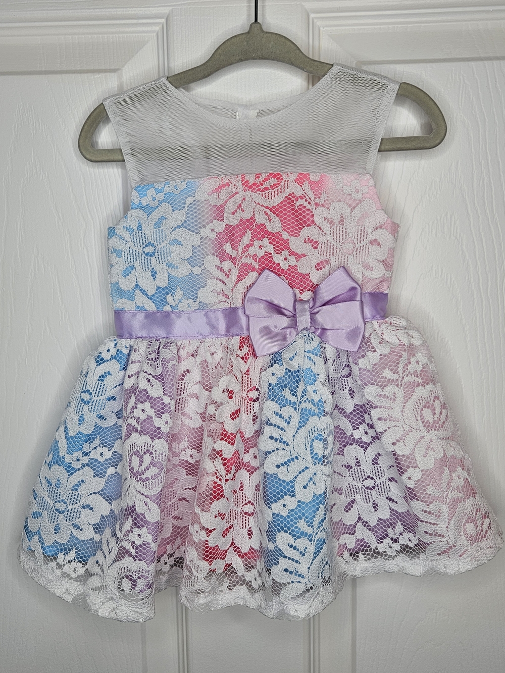 NWOT George Baby Girl 3-6M Multi-Color Formal Dress Lace Overlay Purple Bow